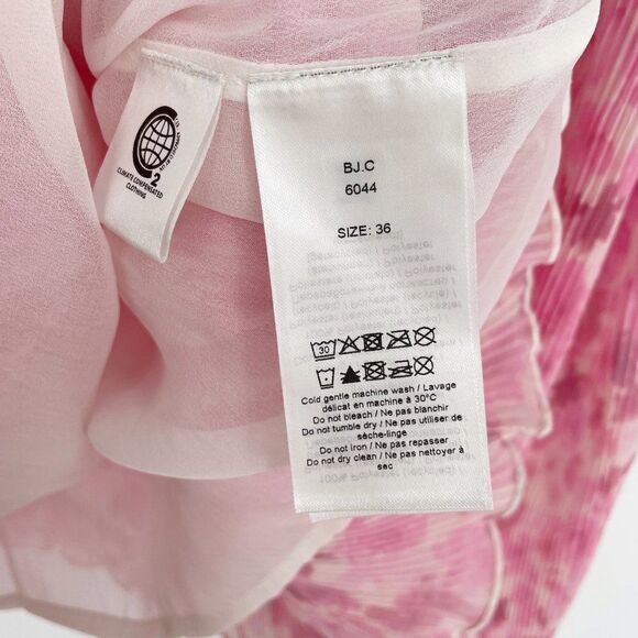 Ganni Floral Print Plisse Balloon Sleeve Georgette Blouse Floral Pink 36 US 0 - Picture 8 of 9